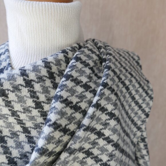 Grey & White Houndstooth Pure Italian Wool Cape Coat - Picture 9 of 10